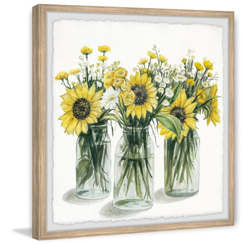 Sunflowers in Glass Jars Framed Wall Art, Floral Delight - A Blooming Accent for Your Living Space
