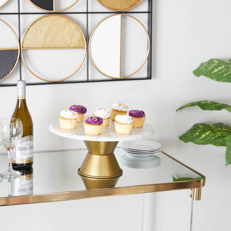 CosmoLiving by Cosmopolitan White or Gray Ceramic Cake Stand with Gold Base - 14 x 14 x 7 - White/Gold