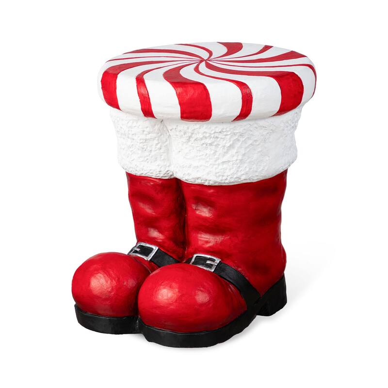 Glitzhome 14.5"H Christmas MGO Peppermint Boot Stool or Accent Side Table