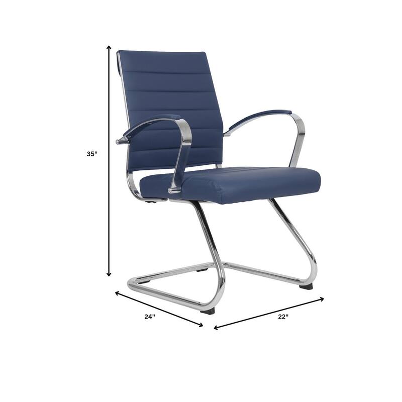 Benmar Modern Leather Office Chair with Stainless Steel Sled Base, Floor Caps, Ergonomic Desk Chair for Home Office or Workspace