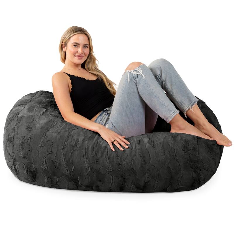 Jaxx 4 Foot Saxx Bean Bag Sofa for Kids, Teens and Young Adults - Faux Fur - Black