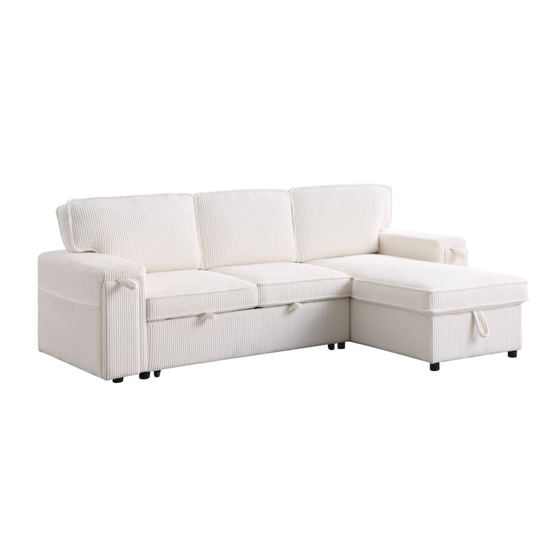 96" Chenille 3-Seat Sleeper Sectional Sofa with Storage Chaise