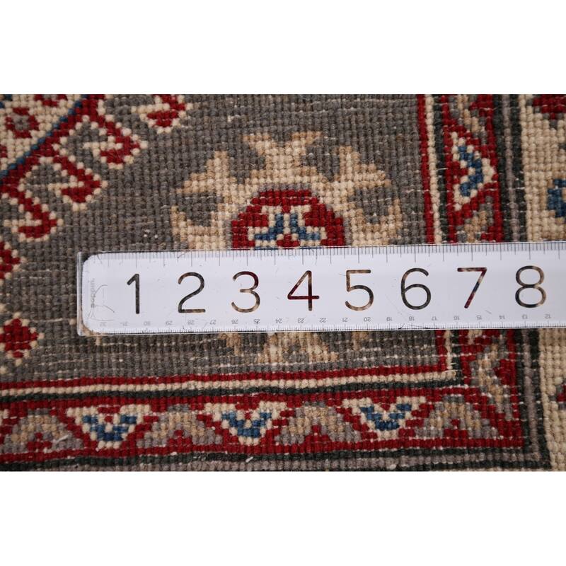Gray Geometric Kazak Oriental Runner Rug Handmade Wool Carpet - 2'8" x 16'4"