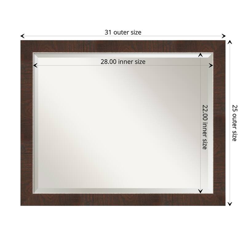 Beveled Bathroom Wall Mirror - Wildwood Brown Frame - Outer Size: 31 x 25 in - Wildwood Brown Narrow