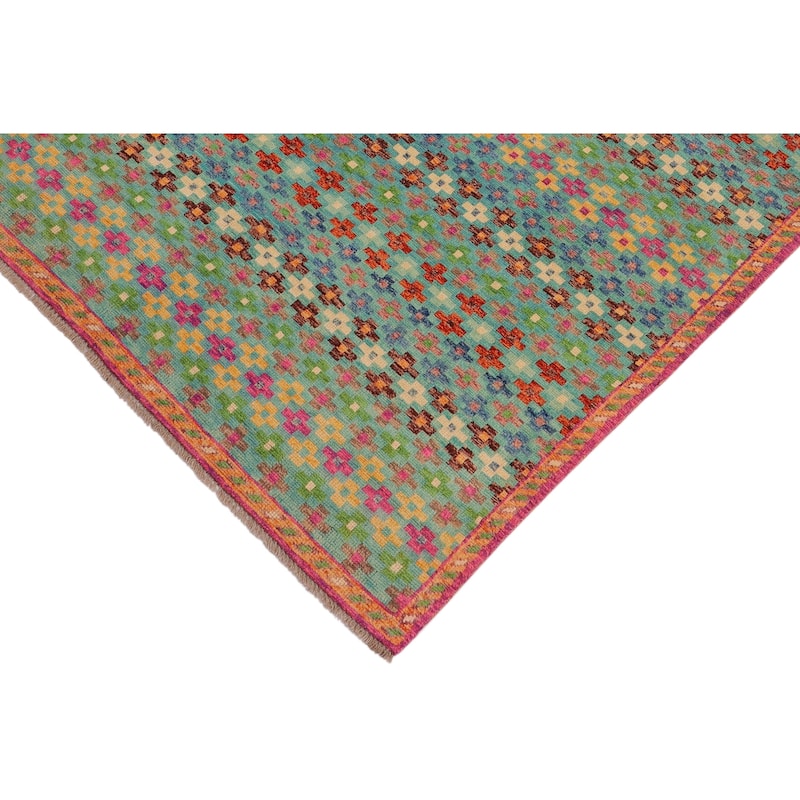 Contemporary Balochi Olson Blue/Orange Hand Knotted Wool Rug - 4'10'' x 8'3''
