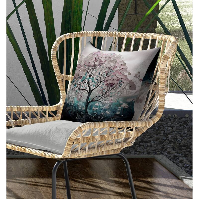 Beautiful Tree of Life Indoor/Outdoor Reversible Throw Pillow Pink and Teal