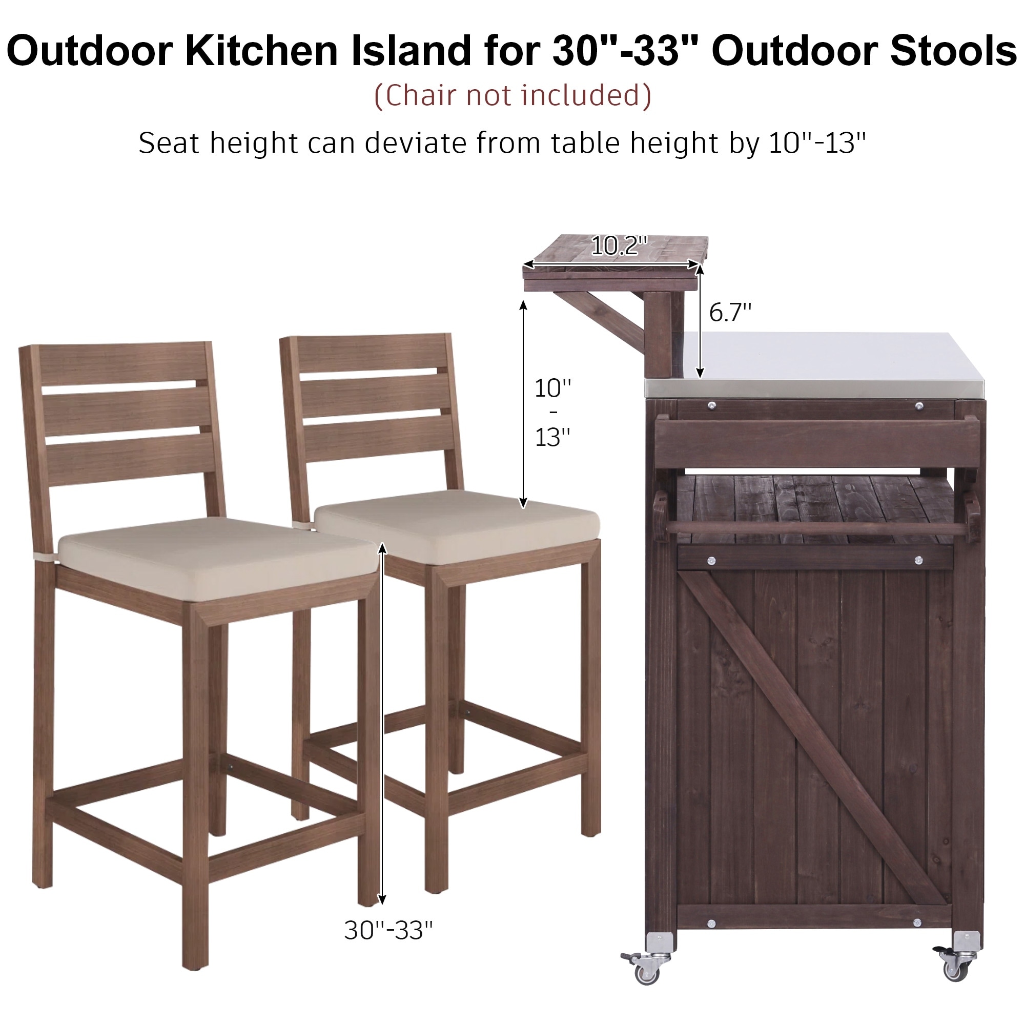 53.3" Outdoor Kitchen Island with Raised Shelf