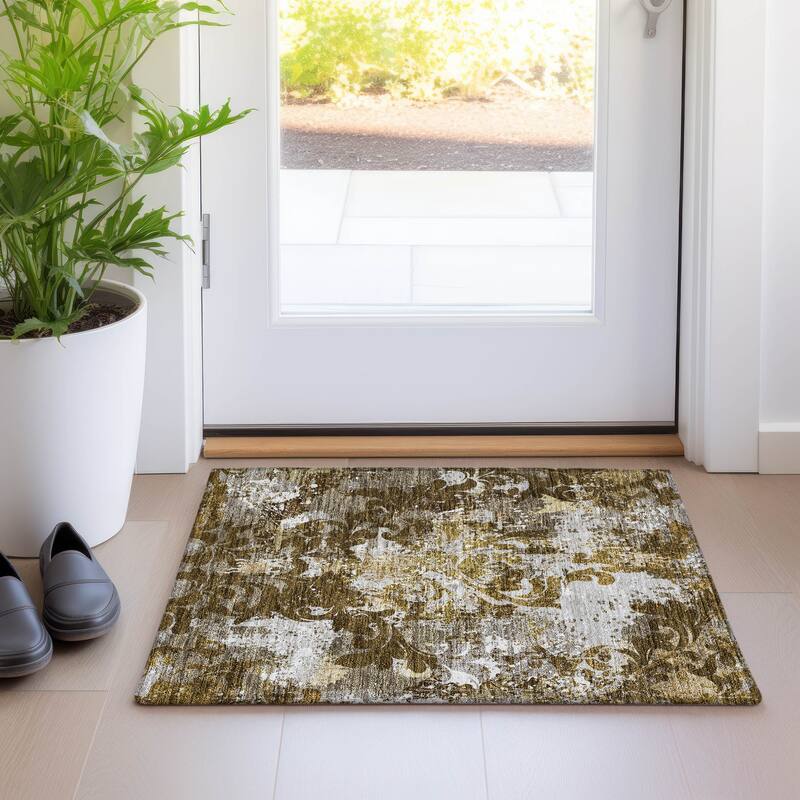 Premium Washable Super Soft Traditional Damask Mayfield Rug - Brown - 1'8" x 2'6"