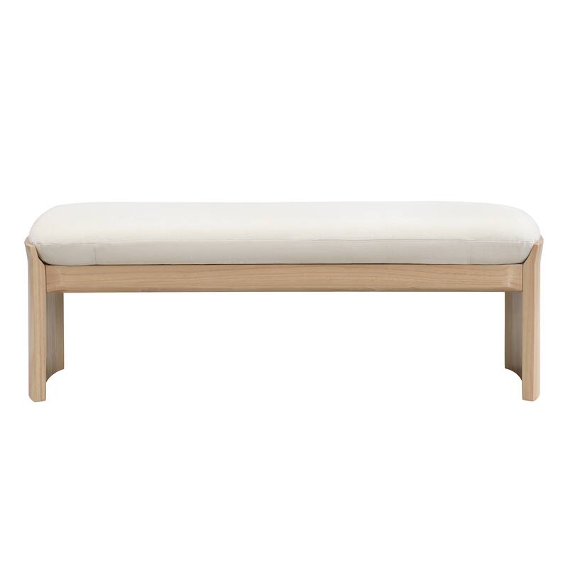 51.5 Inch Beige Rubber Wood Footstool For Bedroom and Living Room