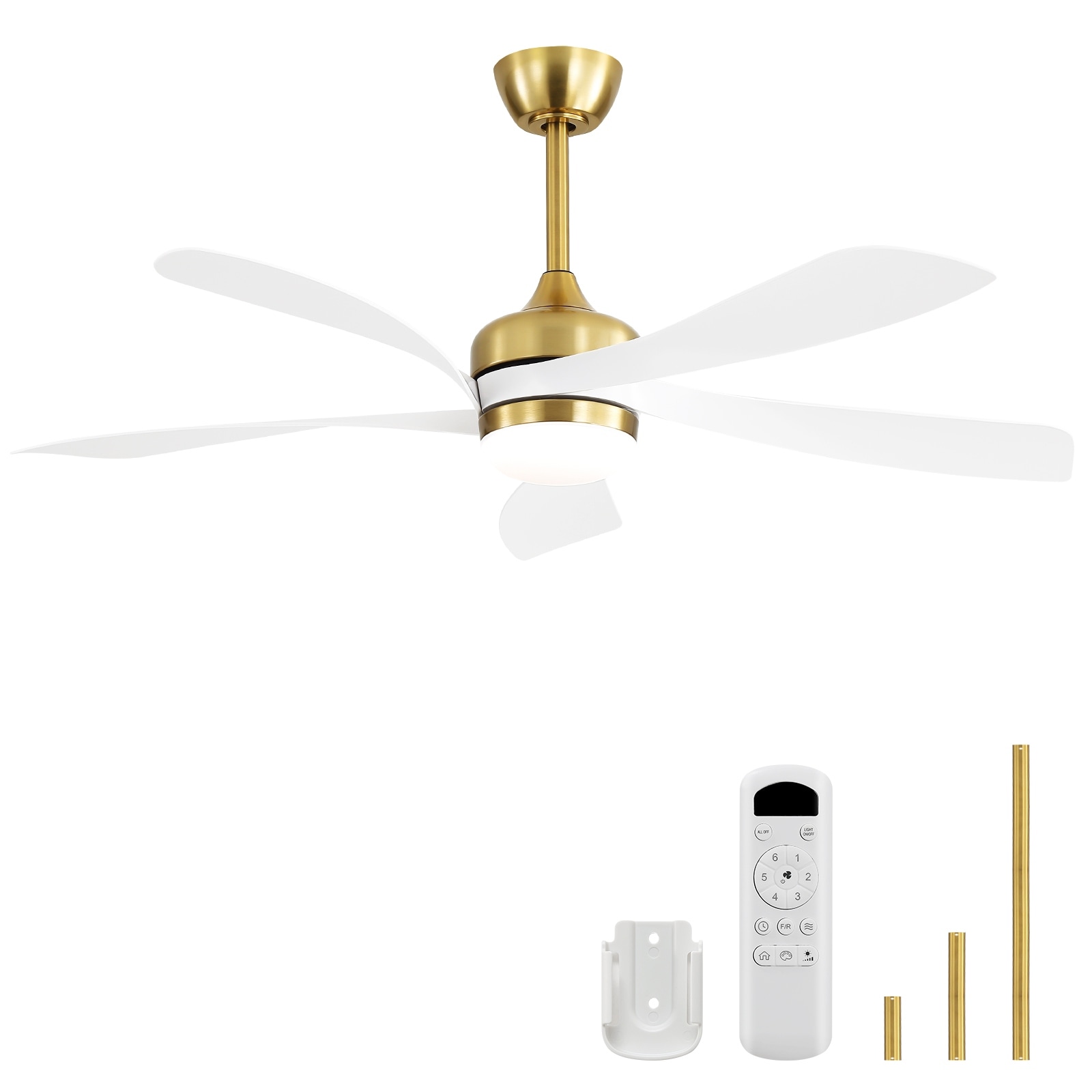 Sofucor 45 Inch / 52 Inch White Ceiling Fan with Dimmable LED Light and Remote, 6-Speed Reversible DC Motor, ABS Blades