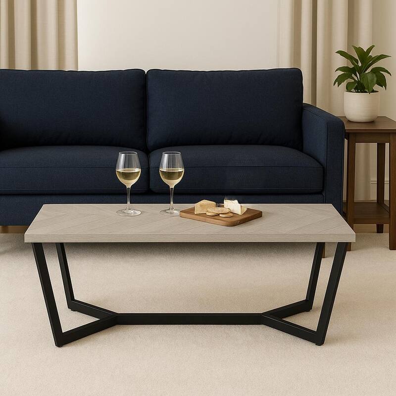 Strata Orion Coffee Table Wood Top Metal Base Modern Accent Table