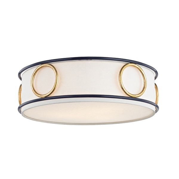 Mitzi by Hudson Valley Jade 3-light Gold Leaf Flush Mount with Navy Accents, Off White Linen. Opens flyout.