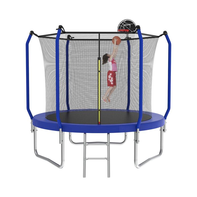 Trampoline with Basketball Hoop, Outdoor Trampoline with Enclosure Net