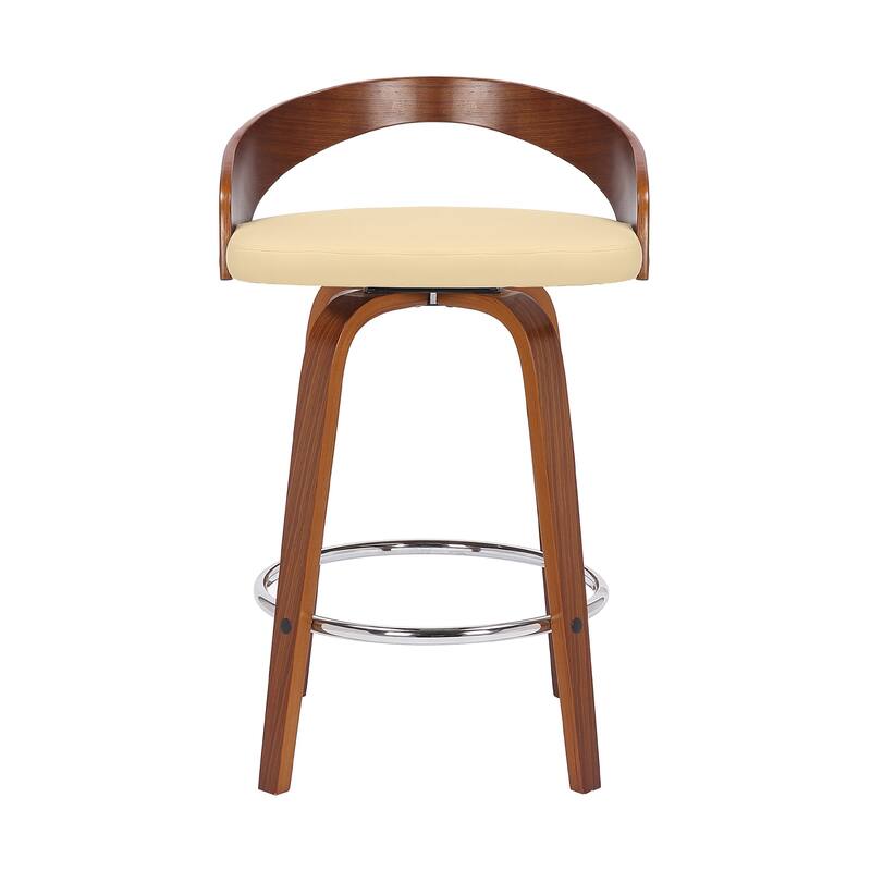 Faux Leather Swivel Counter Height Bar Chair with Wood Frame and Footrest - Cream and Brown-31-Inches