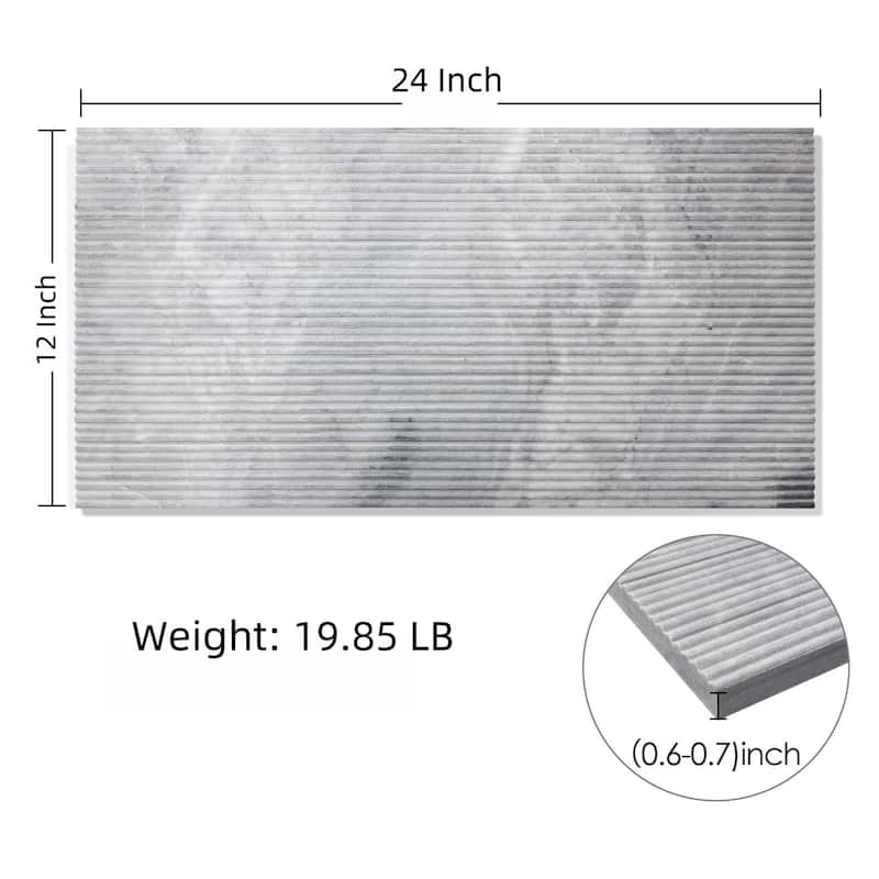 Roomfitters Carrara Marble Tile, OL Textured 3D Fluted Natural Stone for Wall, Genuine Marble, 4-Piece Box, Gray