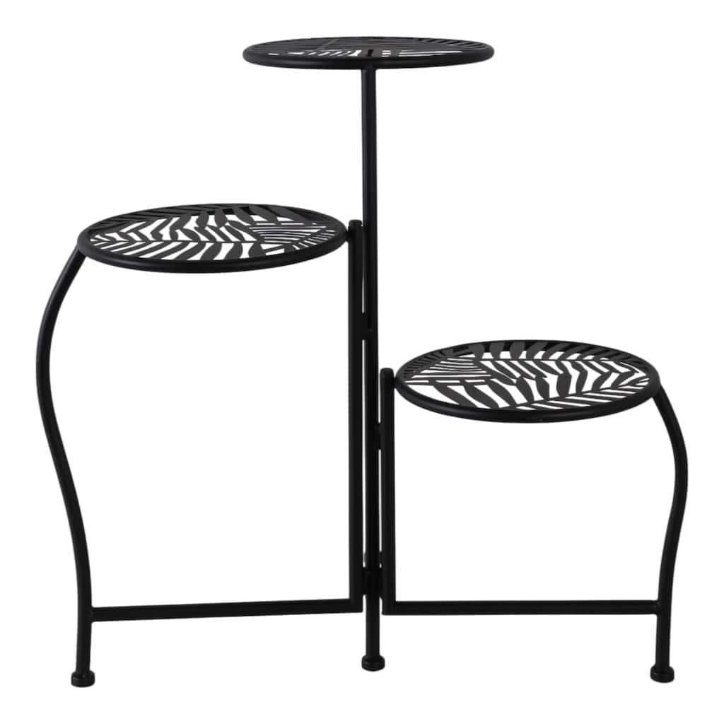 Iron and Metal Leaf Cutout Design 3-Tier Plant Stand - 22" Black - 10" x 10" x 22"
