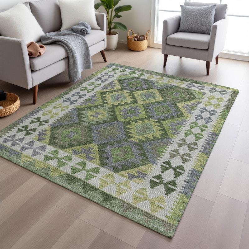 Machine Washable Indoor/ Outdoor Boho Global Chantille Rug