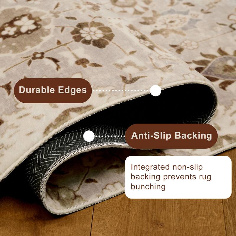 ECARPETGALLERY Lunelle Traditional Machine Washable Grey & Brown Area Rug