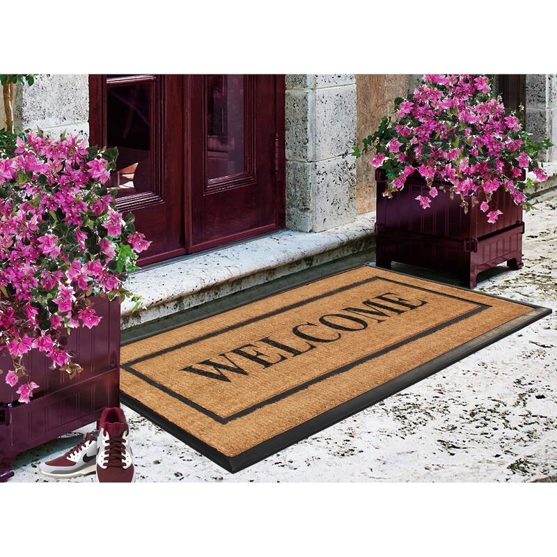 A1HC- Designer Hand-Crafted Rubber & Coir Frame Molded Double Door Mat, Perfect and more functional size