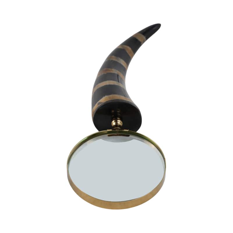 Glass Buffalo Horn Magnifying Glass Modern Casual Style - 2" Black - 11" x 4" x 2"