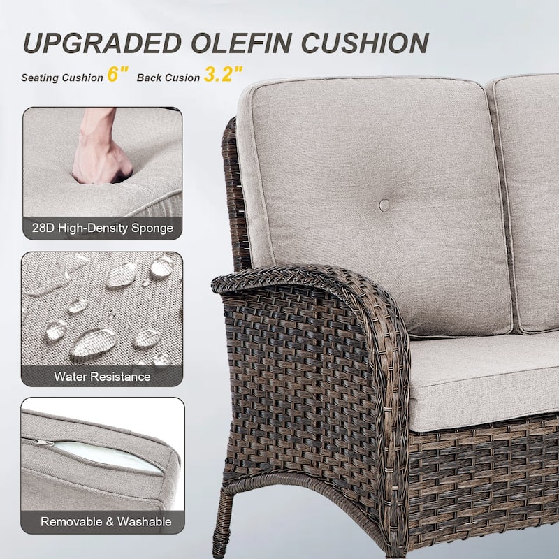 Gymojoy L-Shaped Outdoor Sectional Sofa Set with Wicker Ottomans