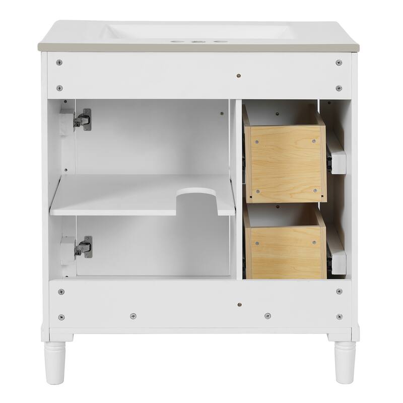 30" Freestanding Bathroom Vanity with White Integrated Ceramic Sink - 30'' x 18.3'' x 33.82''
