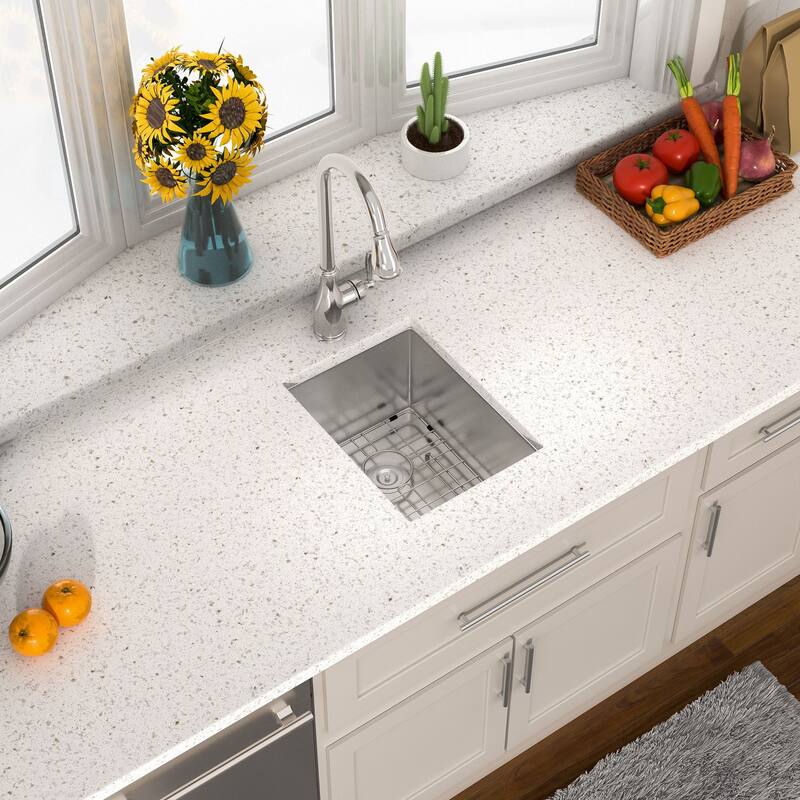 Lordear 15/17" Kitchen Sink Stainless Steel Undermount Single Bowl Bar Sink with Accessories