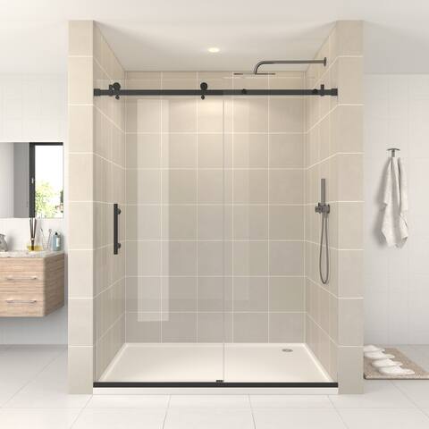 FELYL 56-60" W x 76" H Single Sliding Frameless Shower Door with Heat Soaking Process and Protective Coating Clear Glass