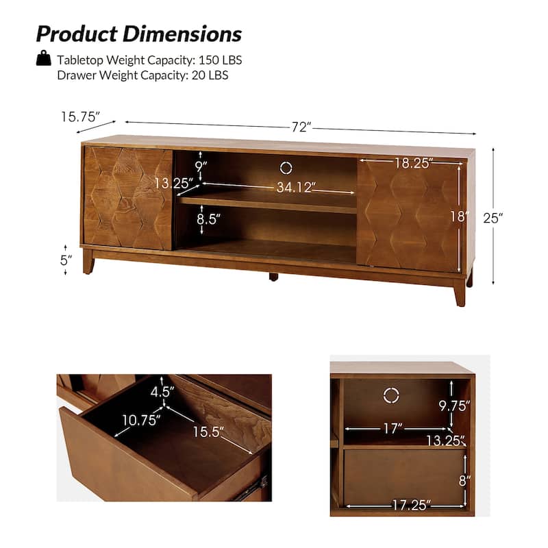August Modern Media Console TV Stand with 2 Drawers and Sliding Doors for TVs up to 78" by HULALA HOME
