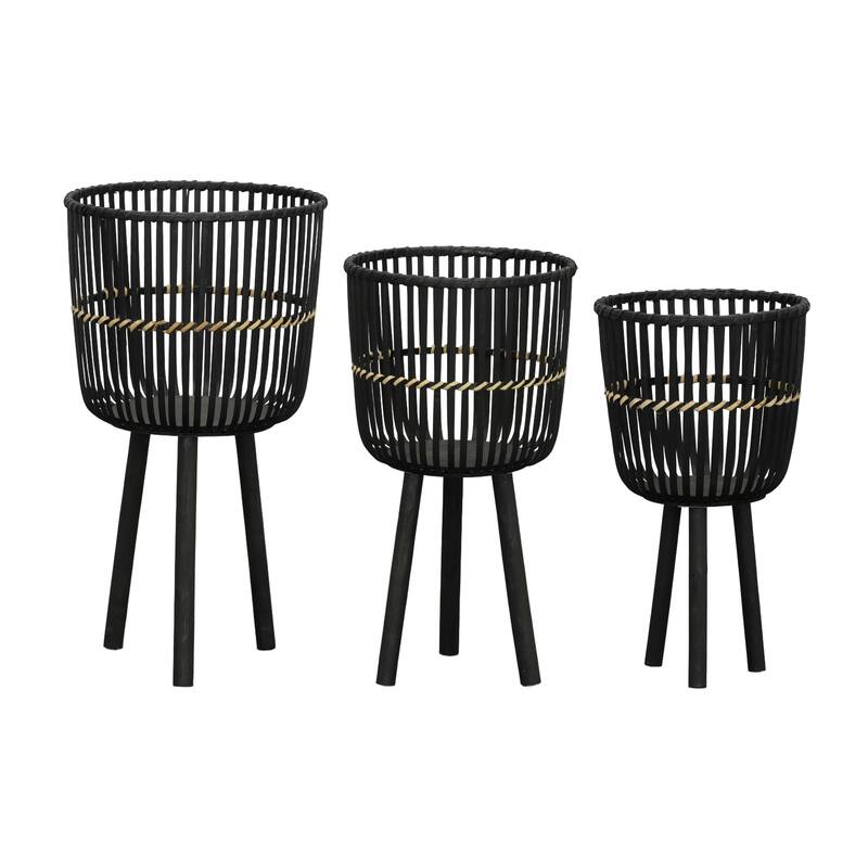 Sagebrook Home Wicker Modern Boho Bamboo Planter Set