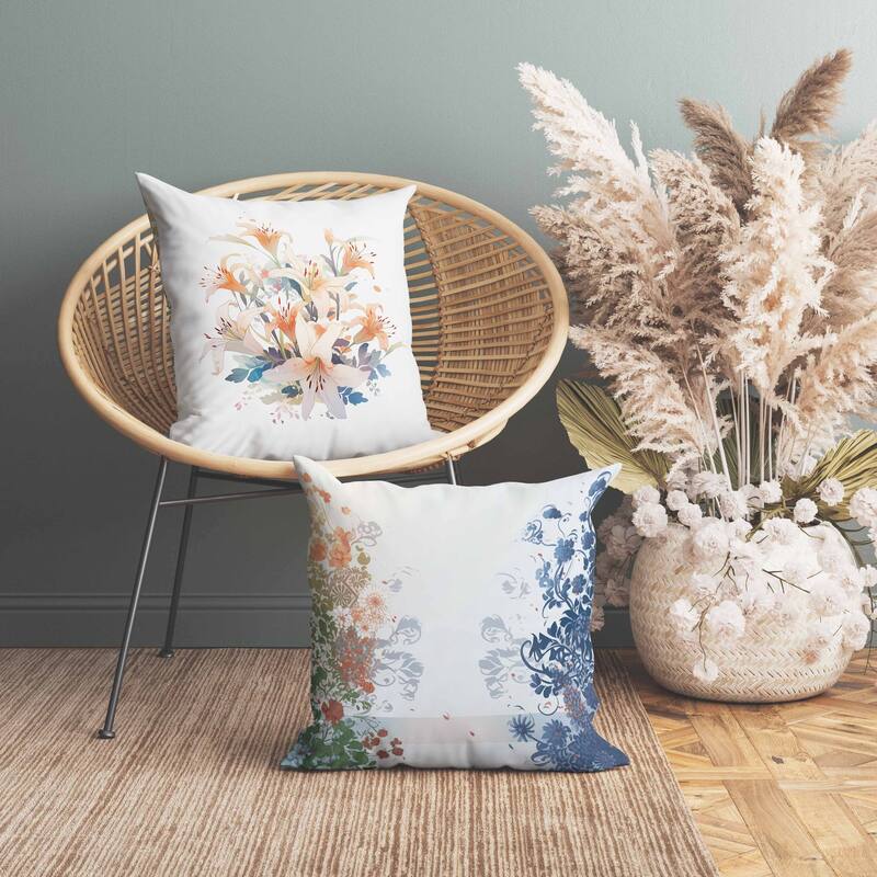 Lily Mist Serenity Indoor/Outdoor Reversible Throw Pillow Orange and Green