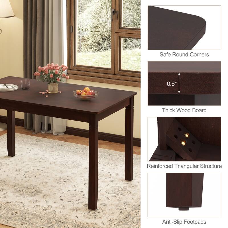 Gymax 48'' Wooden Dining Table for 4 People w/ Rubber Wood Legs