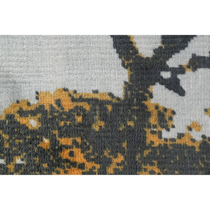 Hand Knotted Oriental Viscose Silk Carpet Modern Pictorial Multi-Colored Abstract Area Rug - 7' 10'' X 5' 8''