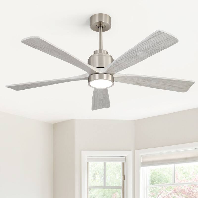 52" Solid Wood Noiseless Ceiling Fans with Dimmable LED Light Optional and Remote, 6-Speed Reversible DC Motor,Smart Optional