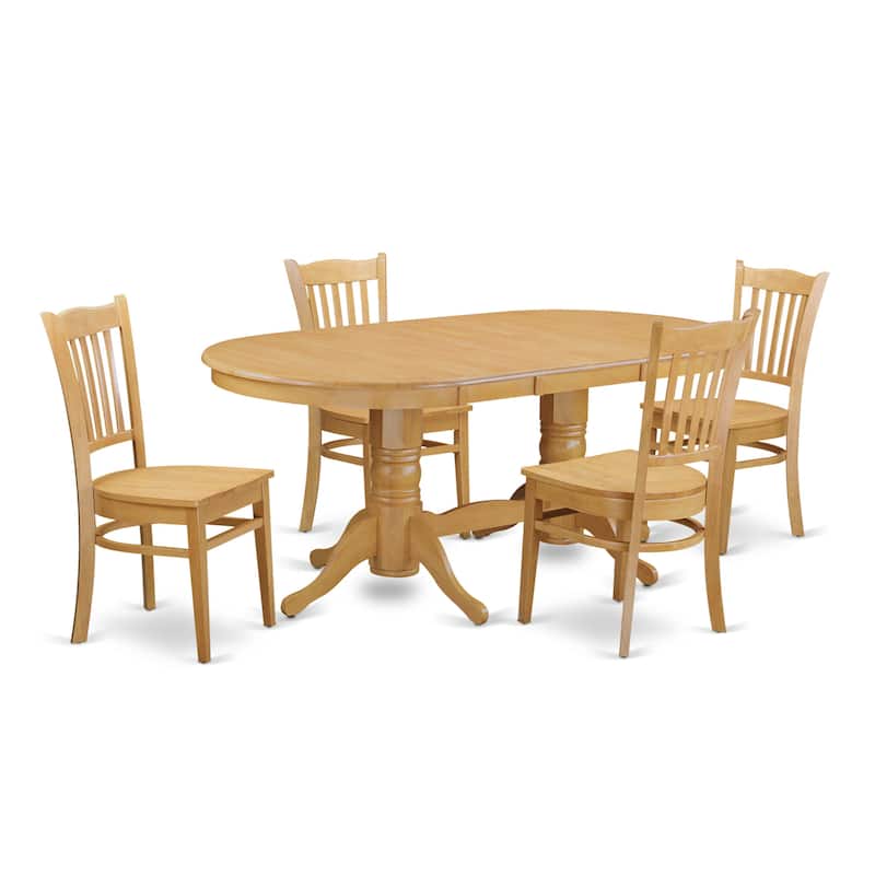 East West Furniture Dining Table Set- an Oval Wooden Table with Pedestal Leg and Dining Room Chairs, Oak(Pieces Option) - VAGR5-OAK-W