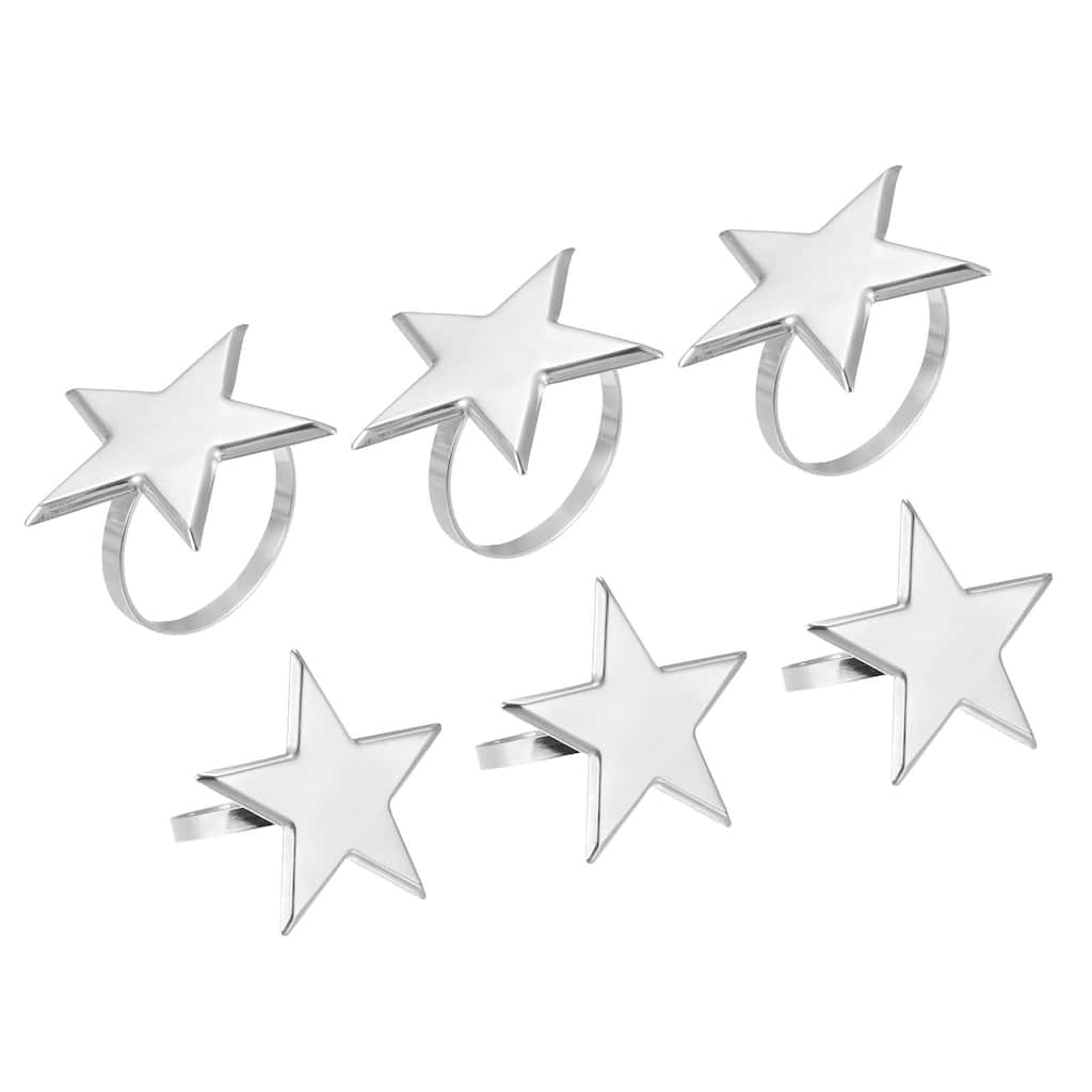 Napkin Rings, 6pcs 40mm Inner Diameter Alloy Star Napkin Buckles, Silver Tone