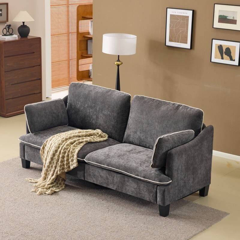 Transitional Loveseat Piped T-Cushions & Linen Blend
