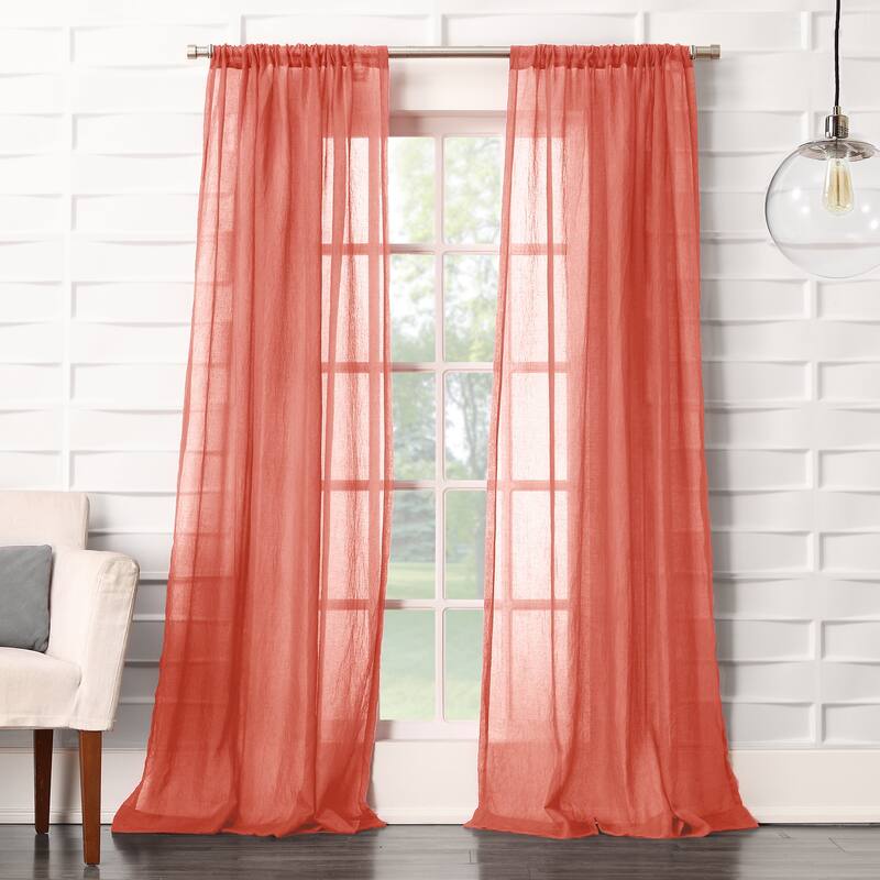 No. 918 Ladonna Crushed Texture Semi-Sheer Rod Pocket Curtain Panel, Single Panel - 50x84 - Coral