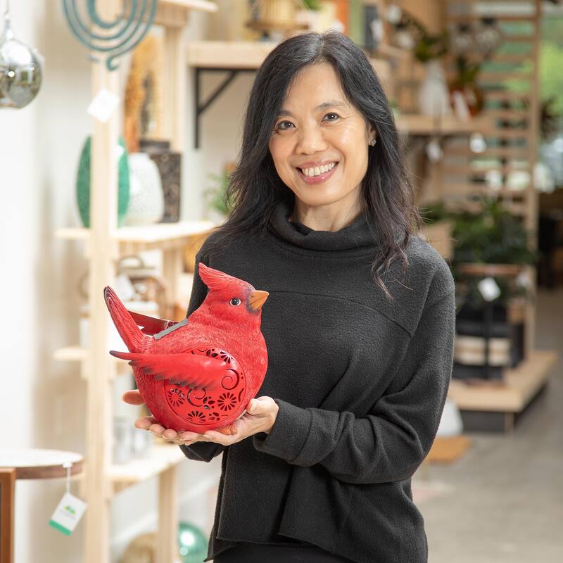 9 in. Solar Engraved Cardinal Resin Garden Statue