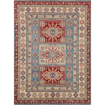 Blue Kazak Oriental Area Rug Handmade Floral Wool Carpet - 4'11" x 6'10"