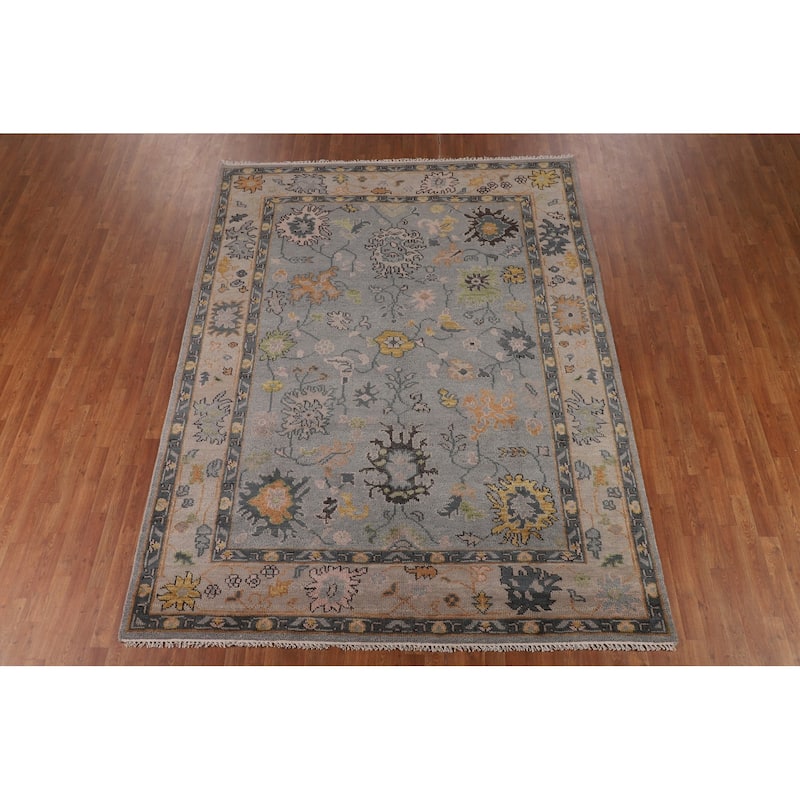 Gray Oushak Indian Area Rug Hand-Knotted Wool Carpet - 7'9"x 10'0"