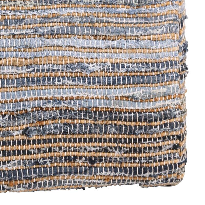 Frisco Hand Woven Square Pouf, Recycled Denim and Natural Jute