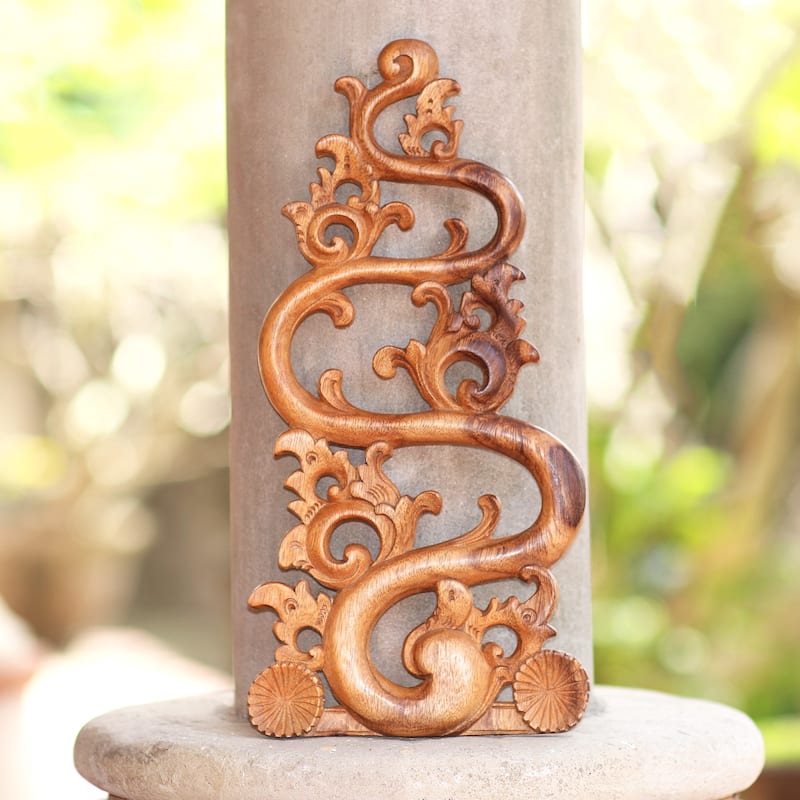 Novica Handmade Balinese Fire Wood Relief Panel