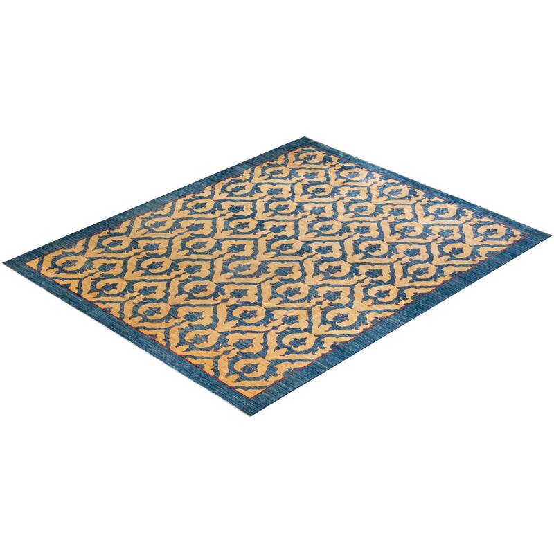 Overton Hand Knotted Wool Vintage Inspired Modern Contemporary Eclectic Blue Area Rug - 10' 3" x 12' 7"