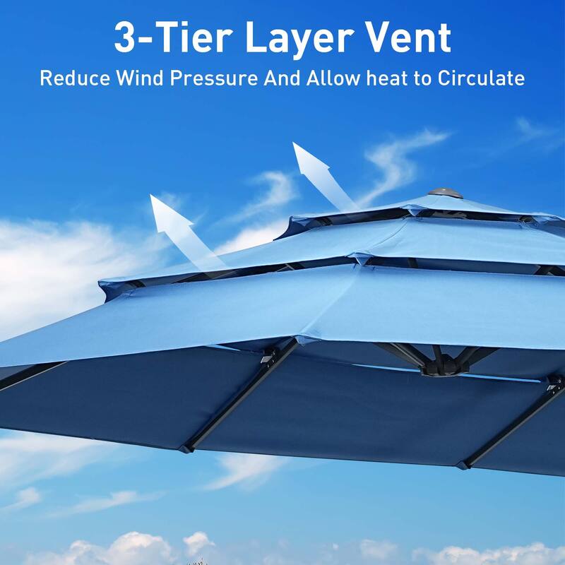Autlaycil 15ft Outdoor Patio Umbrellas，3 Tier Vented and Large Market Table Umbrella
