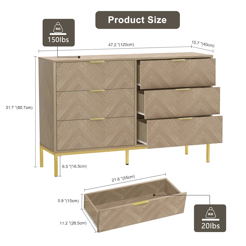 Anmytek 6-Drawer Double Dresser Modern Wood Chest of Drawers for Bedroom Living Room