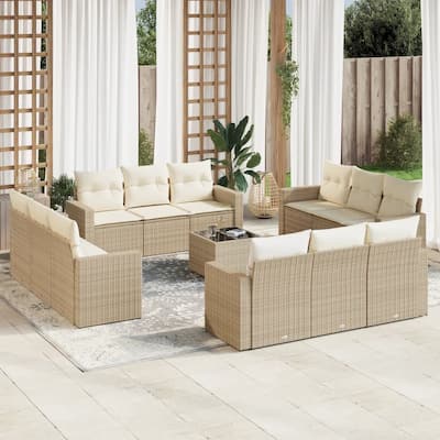 vidaXL Garden Sofa Set Beige PE Rattan Large UV-resistant materials - 21.7 x 21.7 x 14.6