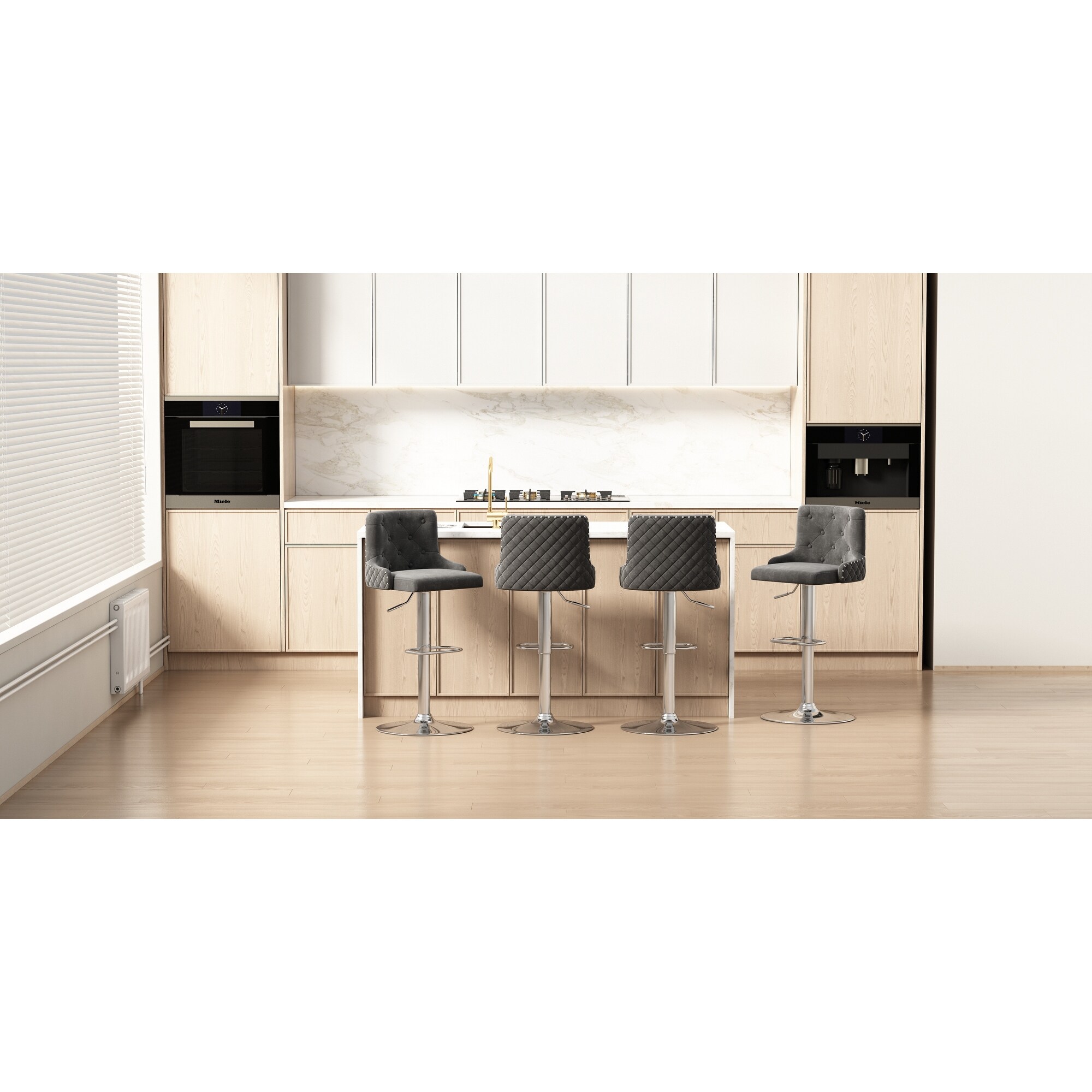 Bar Stool,Velvet Upholstered Seat,Gas lifter,Decorated with Nailhead Trim,Set of 2