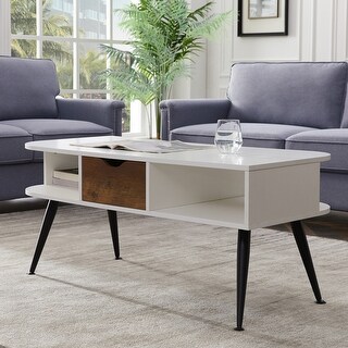 White Coffee Table For Living Room - 44.09"L x 20.08"W x 19.69"H - Bed ...