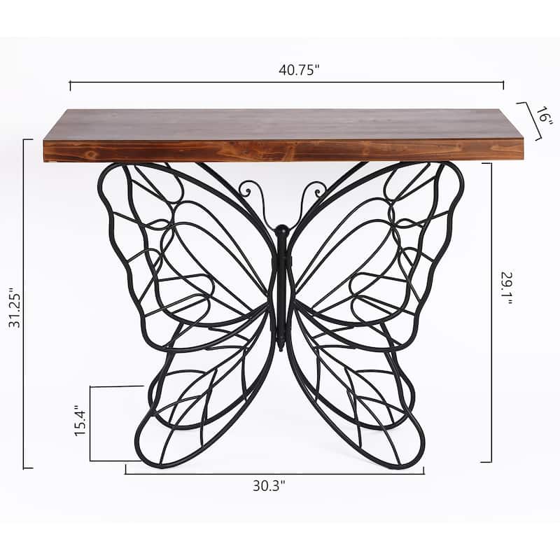 Butterfly Black and Brown Metal and Wood Accent Table - 31.25" H x 40.75" W x 16" D